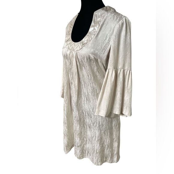 TRINA TURK SILK MINI DRESS SIZE 2 CHAMPAIGN COLOR 3/4 SLEEVE - Picture 5 of 8